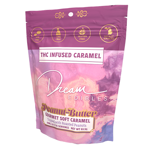 Photograph of product: Dream - Peanut Butter Carmel Milk Choclate - 10mg x 10 pack