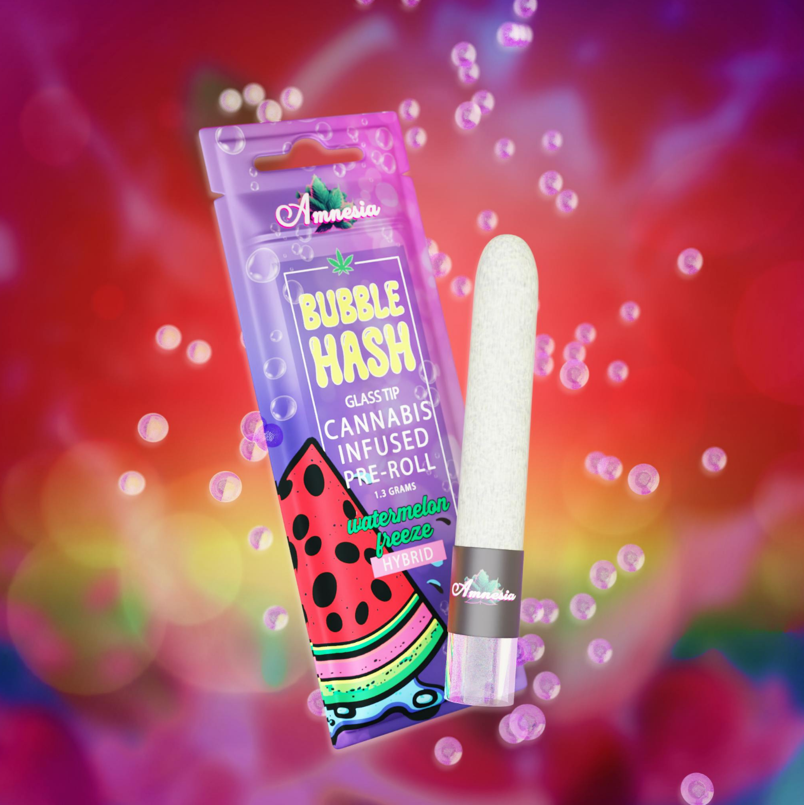 Photograph of product: Amnesia - Watermelon Freeze Bubble au chocolat Glass Tip Pre-Roll 1.3g