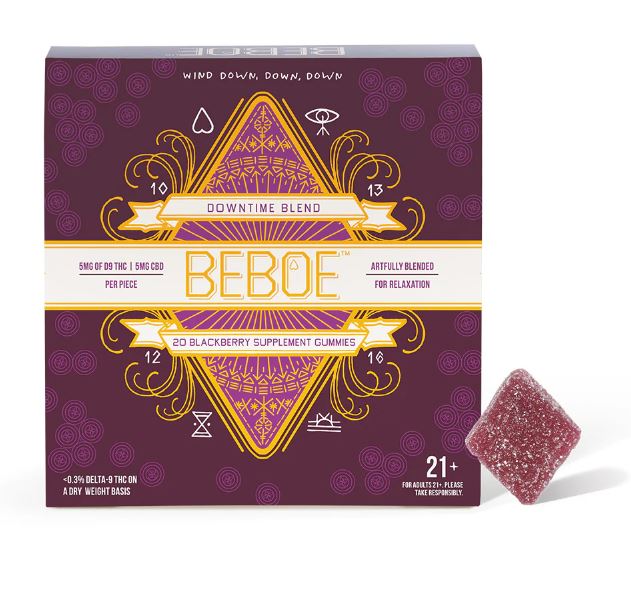 Photograph of product: Beboe: Downtime (Blackberry) | 1:1 TH-oui:CBD | 100mg TH-oui | 20pk