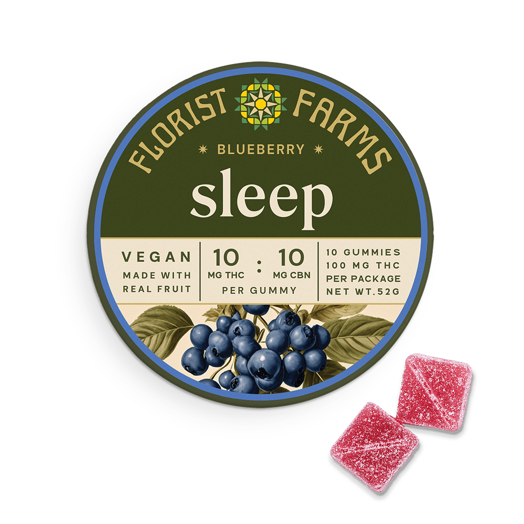 Photograph of product: Florist Farms - Blueberry - Sleep - Gummies (10mg/10/pk) - tin