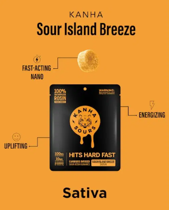 Photograph of product: KANHA - Sour Island Breeze Vegan Gummies - Sativa (10mg/100mg)