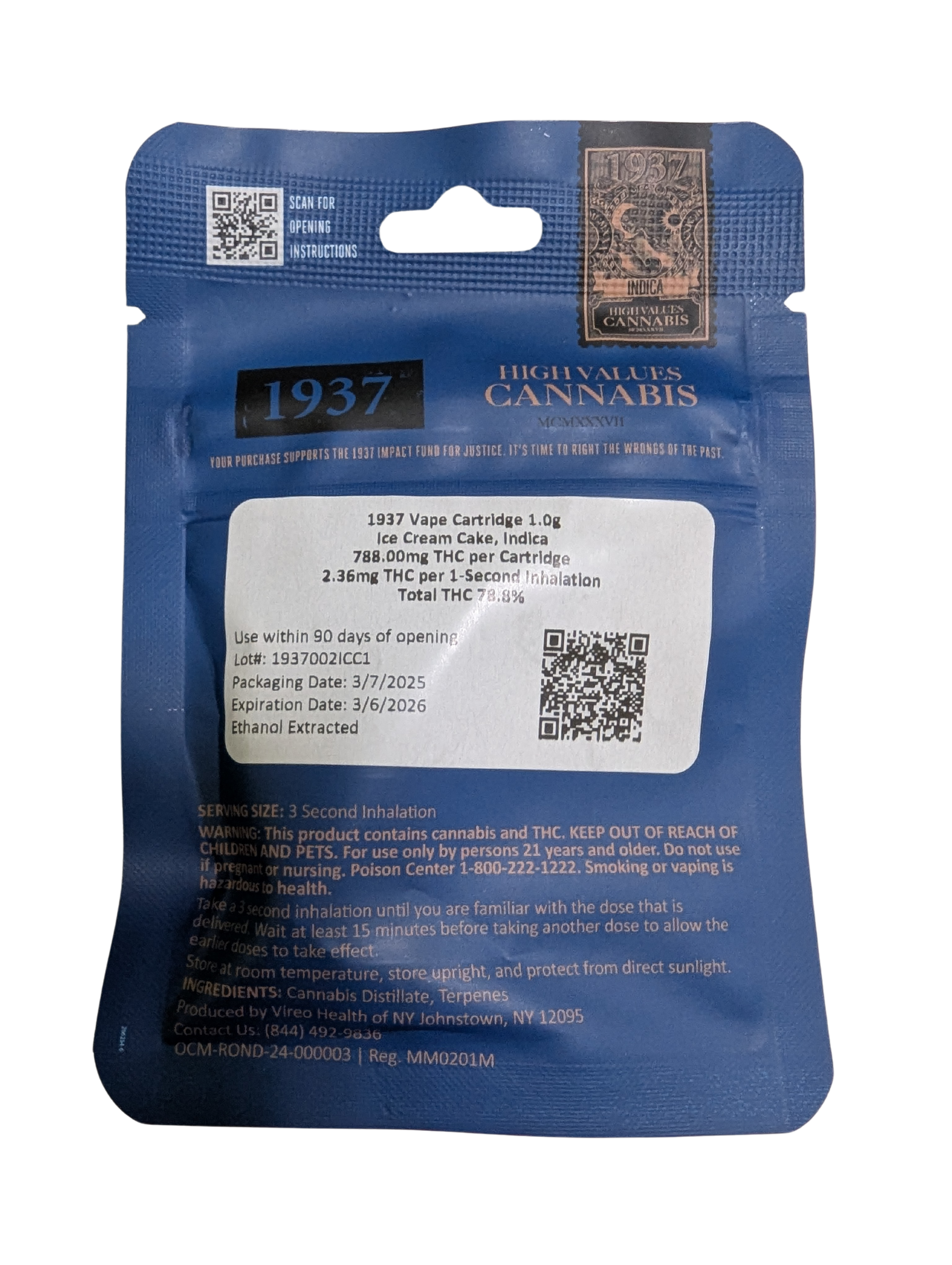 Photograph of product: 1937 | Ice Cream Cake | 510  Cartridge | 1g