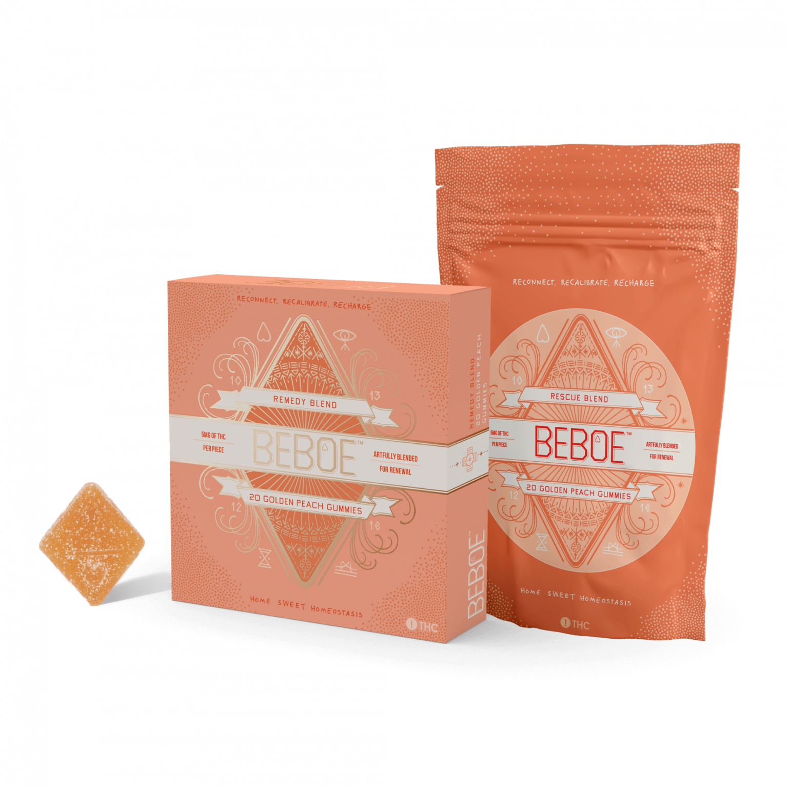 Photograph of product: Remedy Golden Peach 2:1 5mg (20ct) - Beboe Gummies