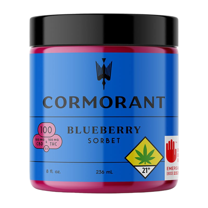 Photograph of product: Cormorant | 4oz Blueberry 1:1 Sorbet | DOH | 100mg TH-oui/CBD