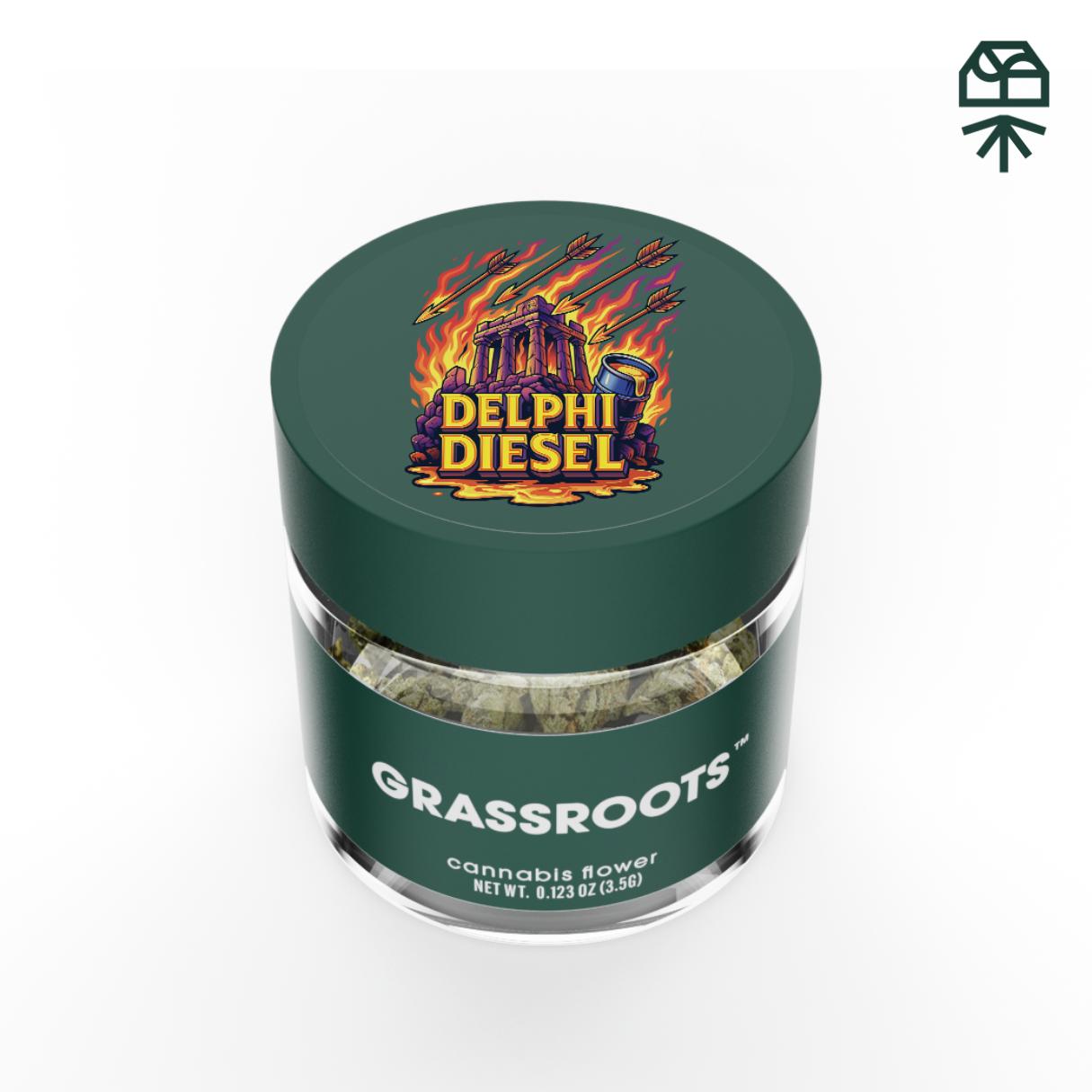 Photograph of product: Grassroots Dark Heart Collection Prepack Whole Flower 3.5g - Oui'd: Delphi Diesel