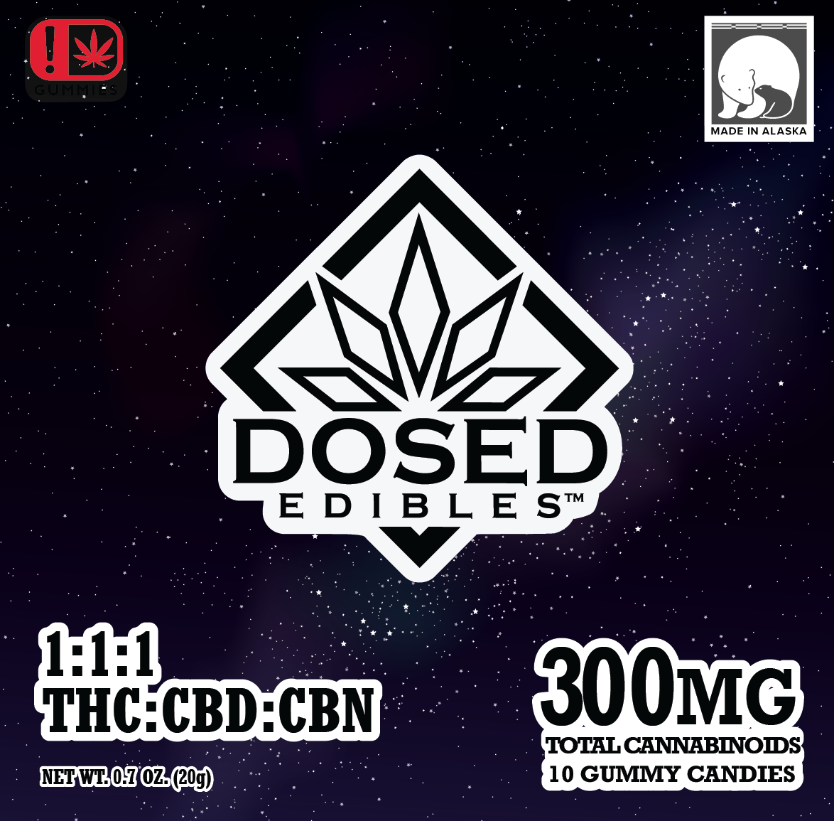 Photograph of product: Dosed | 1:1:1 TH-oui:CBD:CBN | 100 mg | 10 pk