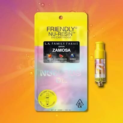 Photograph of product: FRIENDLY x LA Family Farms - Zamosa Cart 1g Cured Resin - 