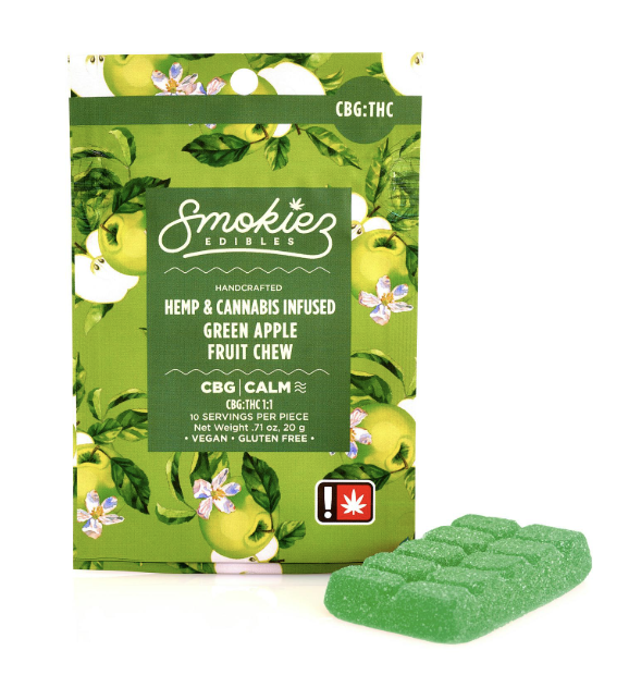 Photograph of product: Smokiez | 1pc Fruit Chew | Green Apple (TH-oui:CBG)