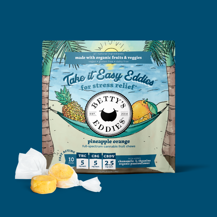 Photograph of product: Chews | Take It Easy Pineapple Orange 2:2:1 | 50mg | 10pk | Betty's Eddies