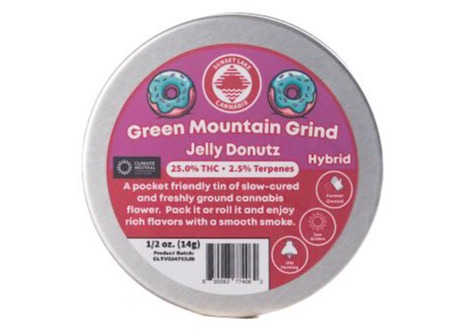 Photograph of product: Sunset Lake | Green Mountain Grind - Jelly Donutz Pre-Ground Flower - 14g