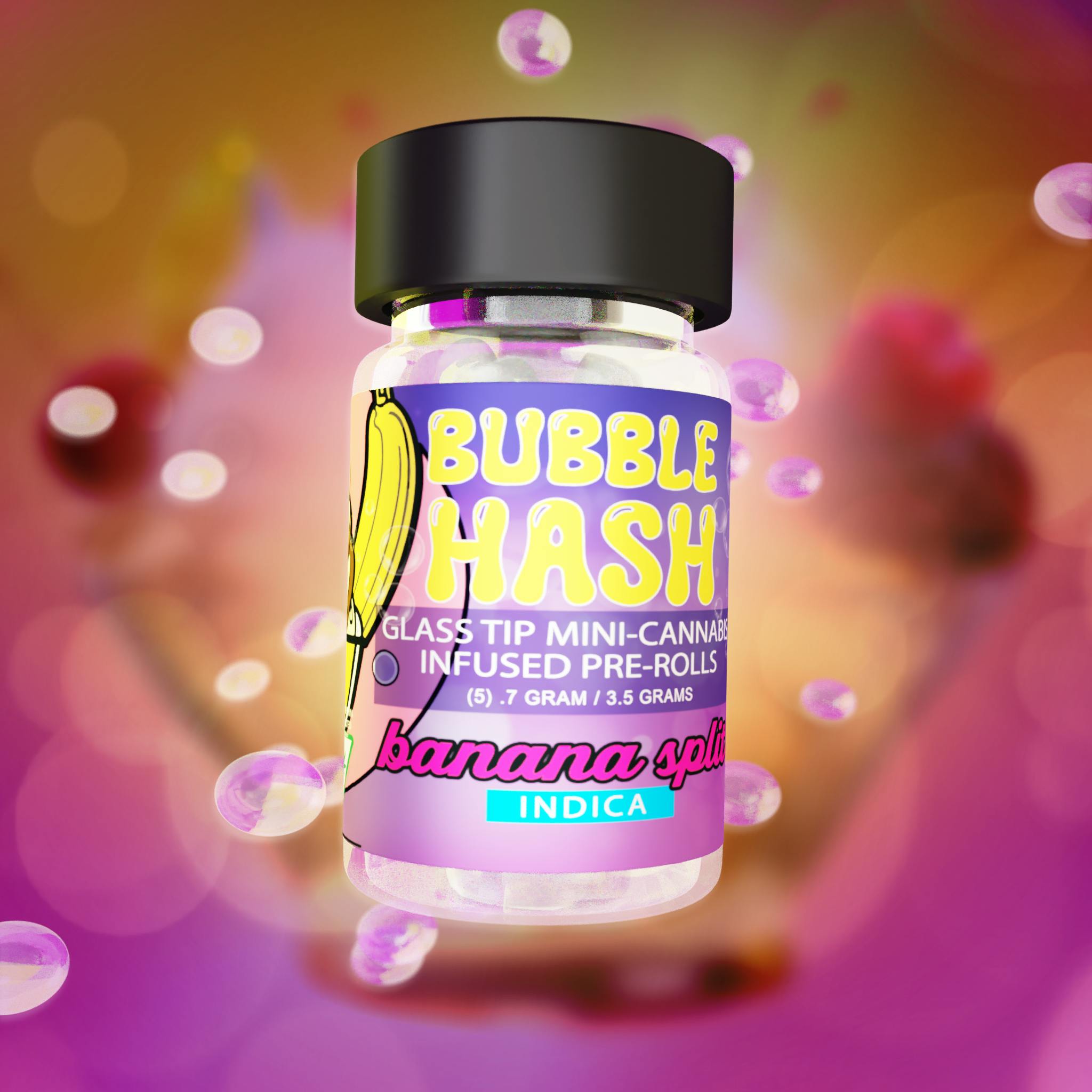 Photograph of product: AMNESIA | BANANA SPLIT - BUBBLE au chocolat INFUSED | GLASS TIP PRE-ROLL 5PK Oui'd