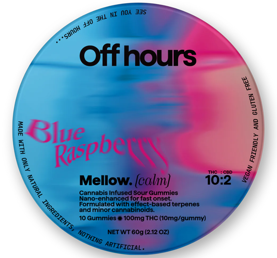 Photograph of product: Blue Raspberry (I) Sour | Mellow | Off Hours | 10 Pack Gummies (100mg)
