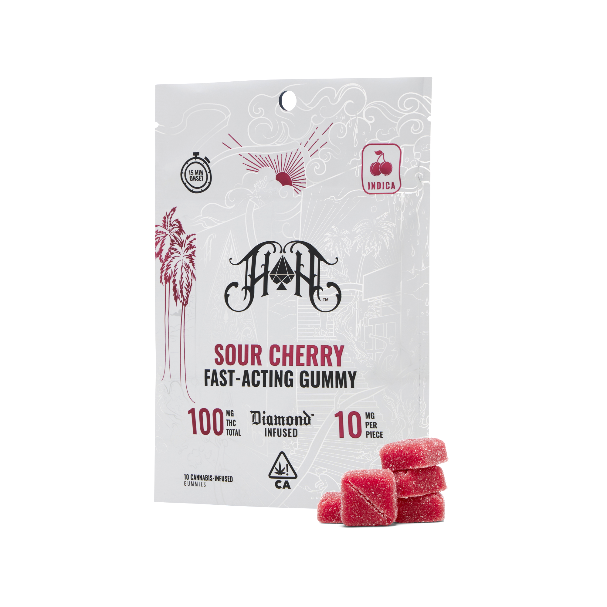 Photograph of product: Heavy Hitters | Fast-Acting Gummies | Sour Cherry - Oui'd | 100mg