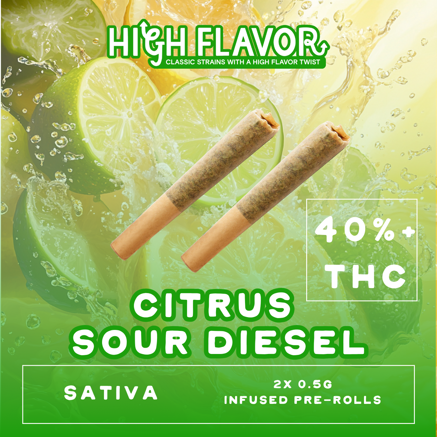 Photograph of product: Citrus Sour Diesel Infused Pre-Roll I .5G 2 Pack