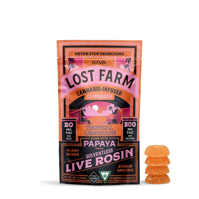 Photograph of product: Lost Farm 200mg Live Rosin Gummies Tropical Lemonade x Papaya