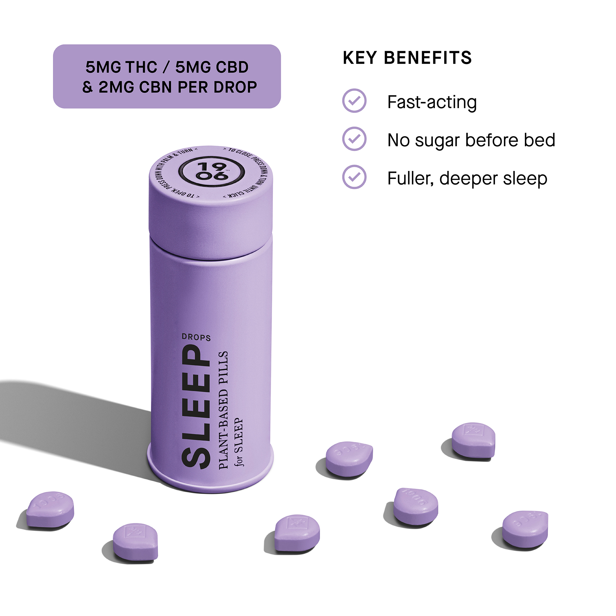 Photograph of product: Sleep Drops | 20 Pack Tablets | TH-oui: 100mg, CBD: 100mg, CBN: 50mg