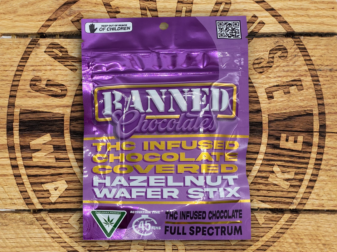 Photograph of product: Banned Oui'd Company | Chocolate Hazelnut Wafer Stix | 200mg 3pk