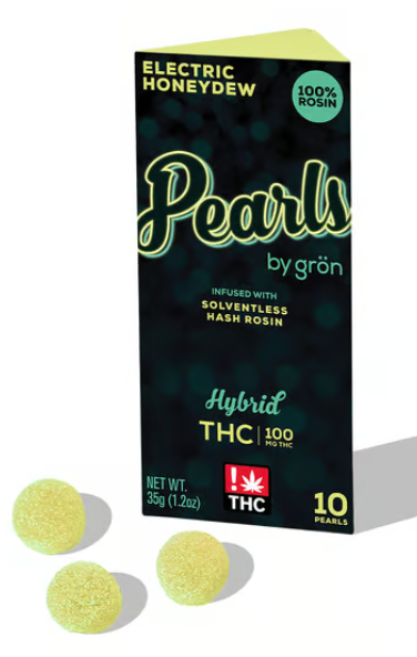 Photograph of product: Pearls Electric Honeydew Hybrid Live Rosin Gummies 100mg [F76]