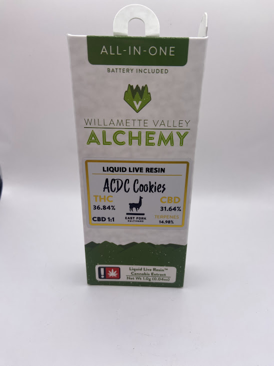 Photograph of product: Willamette Valley Alchemy AIO  Live Resin | 1:1 | ACDC Cookies