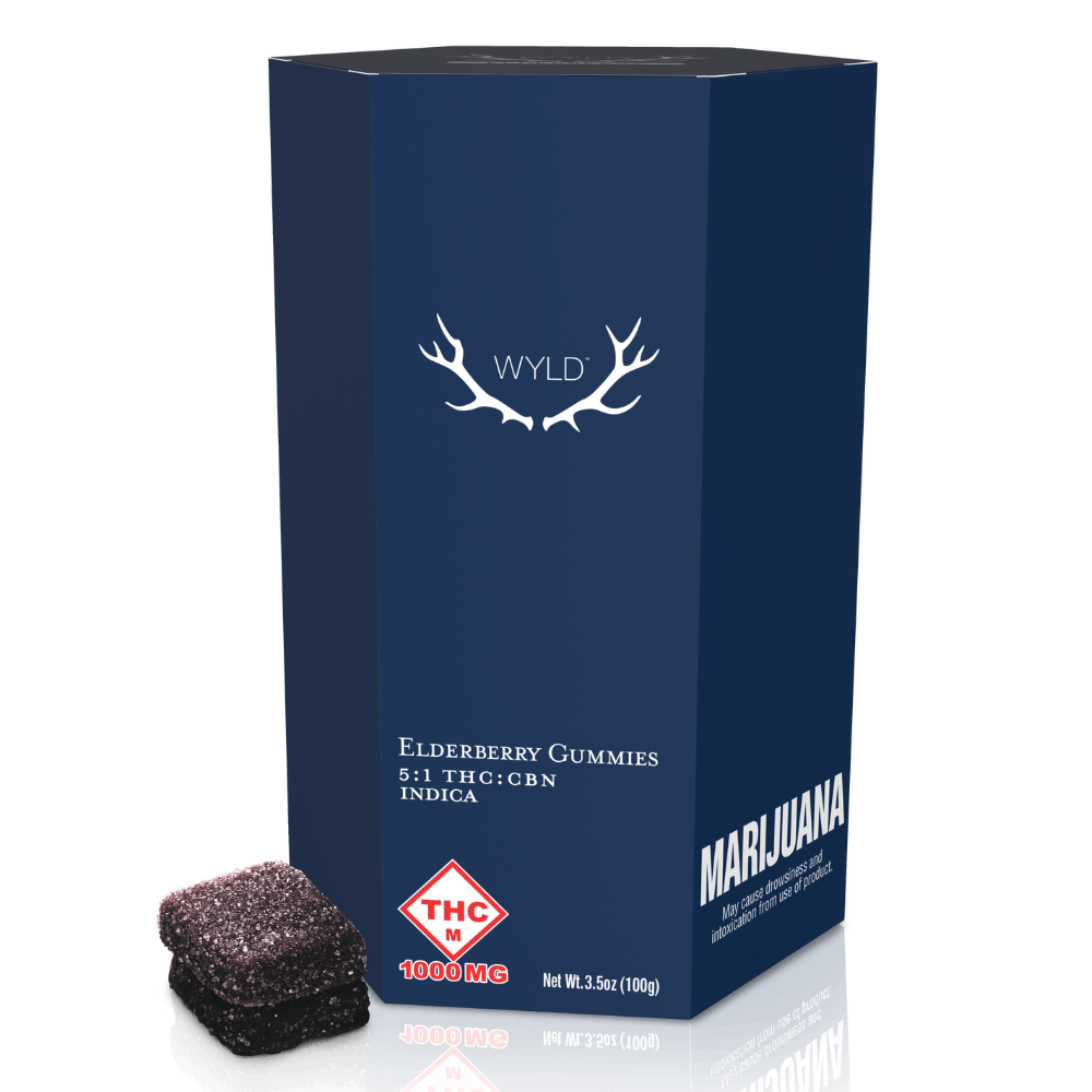 Photograph of product: Elderberry | 5:1 | TH-oui: CBN | 1000mg | Gummies | Wyld