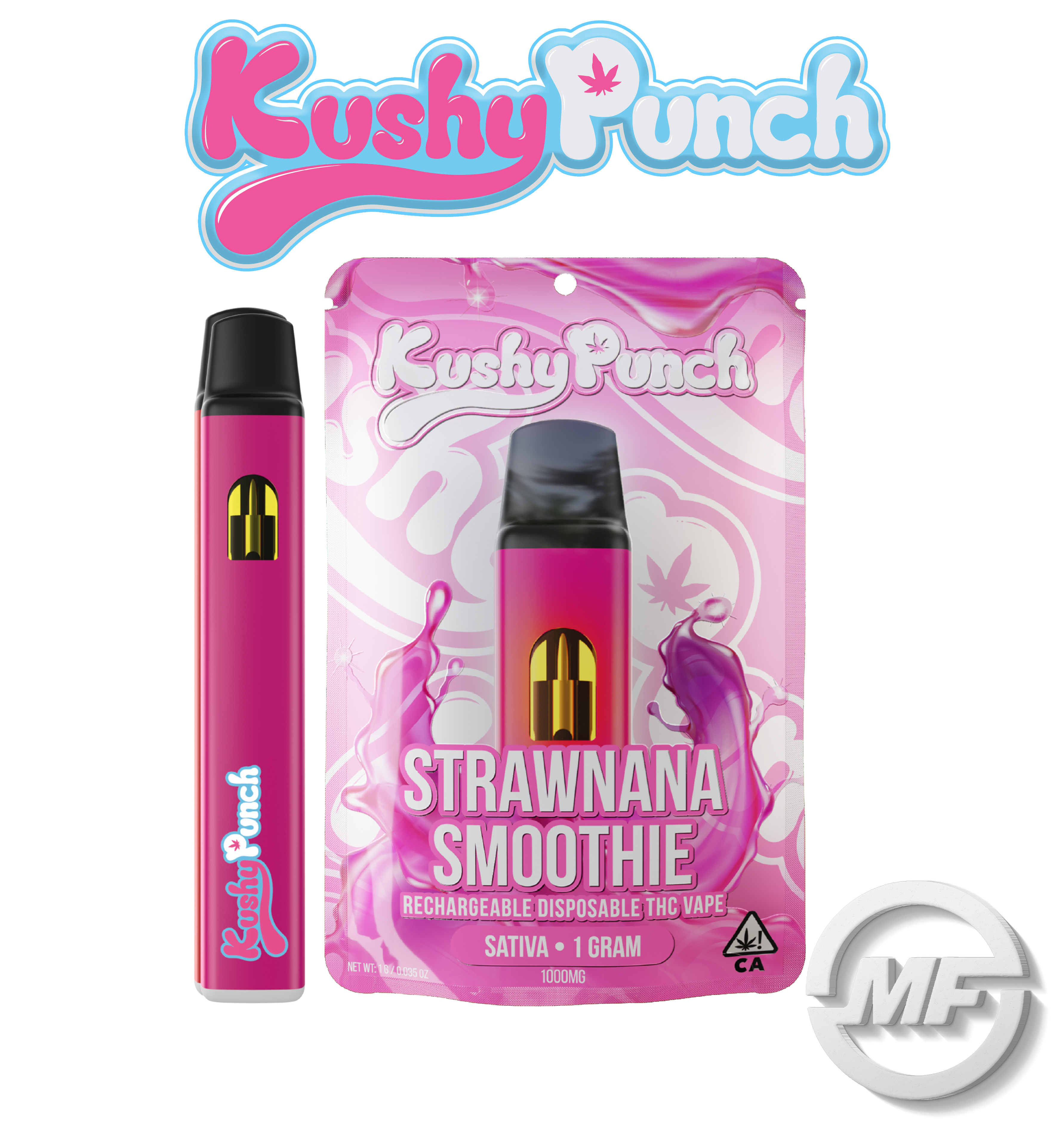 Photograph of product: Kushy Punch | Strawnana Smoothie | Rechargeable Disposable | 1g