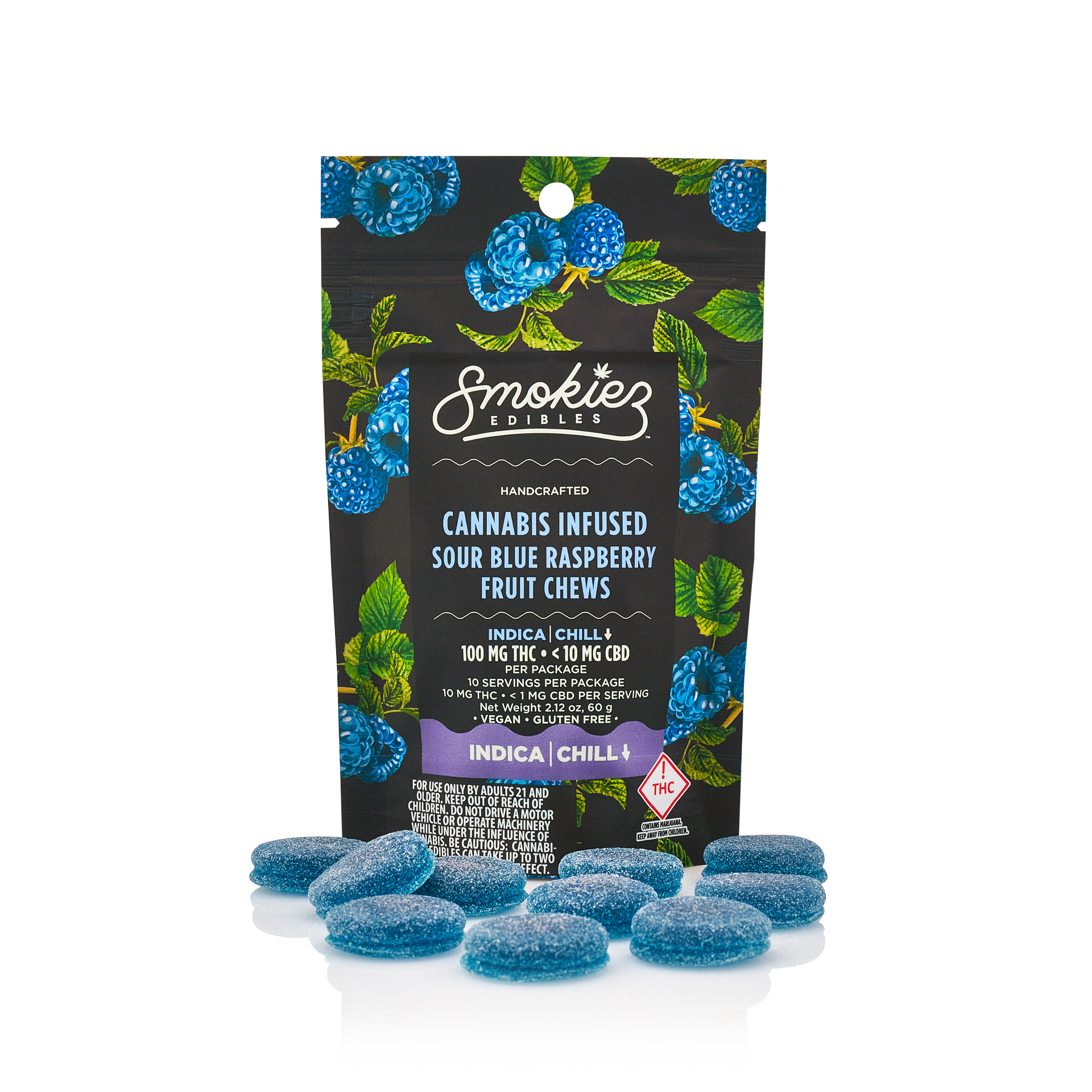 Photograph of product: Smokiez - Sour Blue Raspberry 100mg Fruit Chews