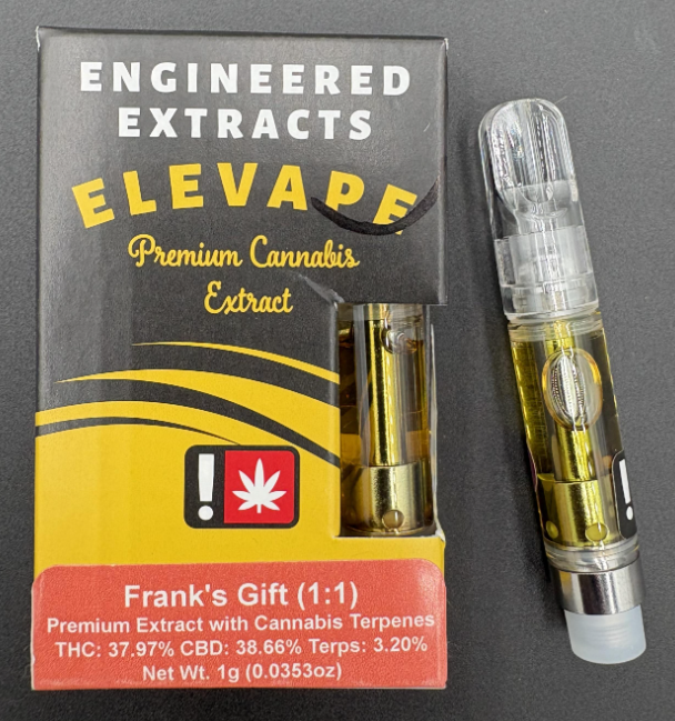 Photograph of product: Elevape | Frank's Gift 1:1 CBD | Cured Resin Cart | 1g