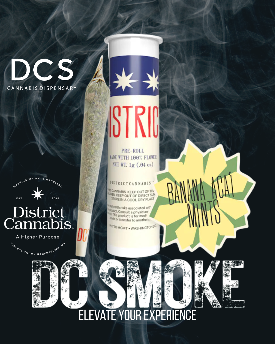 Photograph of product: District Oui'd I Pre Roll I Banana Acai Mints I 1g