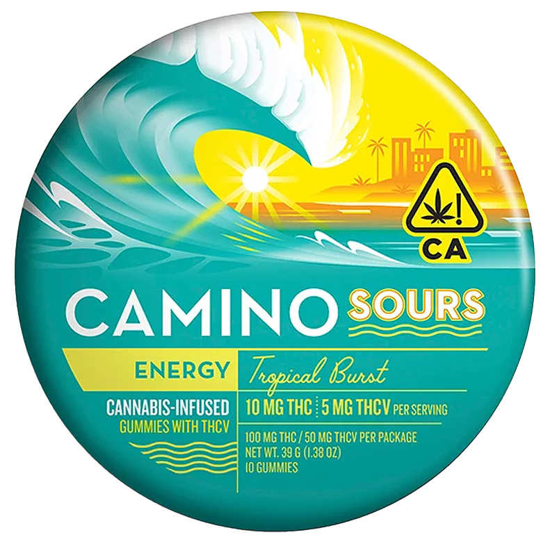 Photograph of product: Camino Sours | Tropical Burst Energy +TH-ouiV Gummies | 39G 10PK
