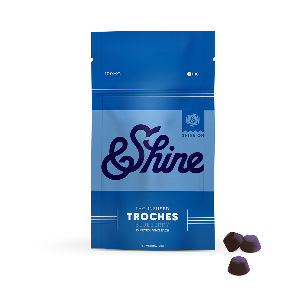 Photograph of product: &Shine | 10mg Troches (Blueberry) | 10 count