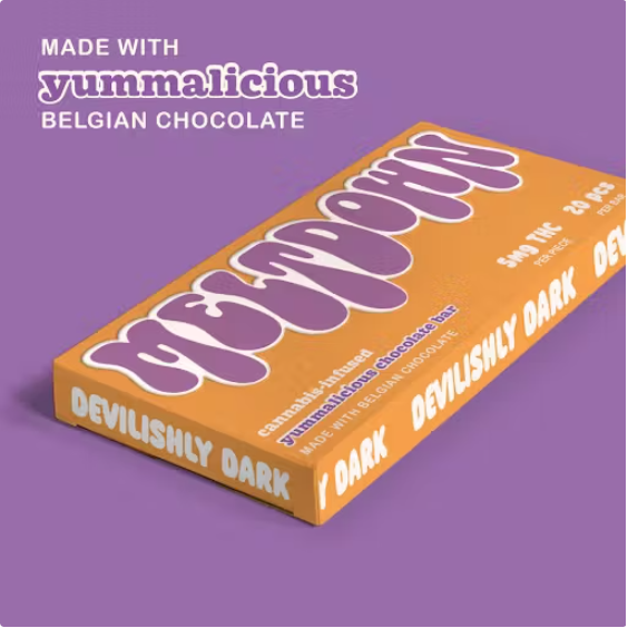 Photograph of product: Meltdown | Devilishly Dark | Chocolate Bar | 5mg 20pk