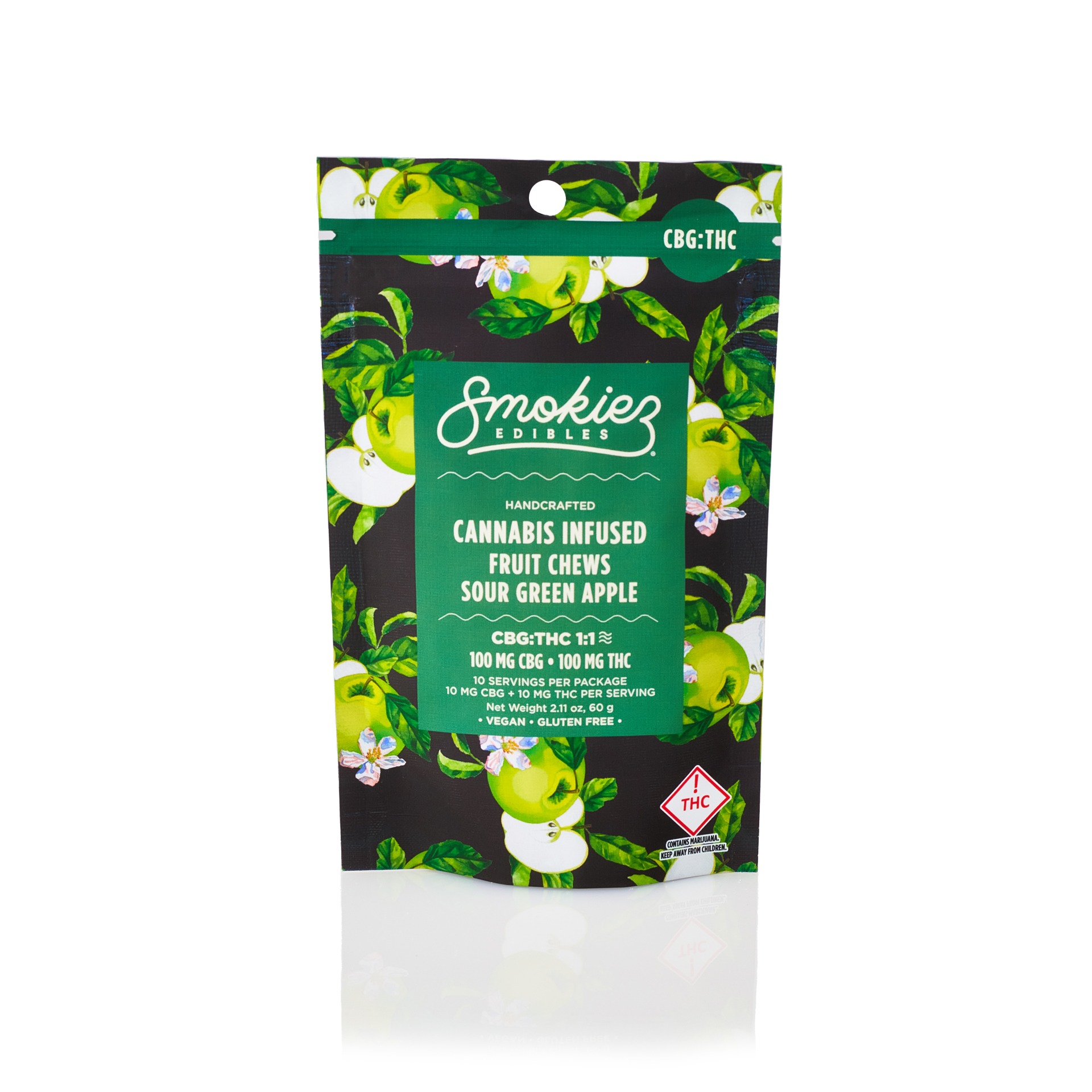 Photograph of product: CALM Green Apple 1:1 CBG:TH-oui - Smokiez Fruit Chews