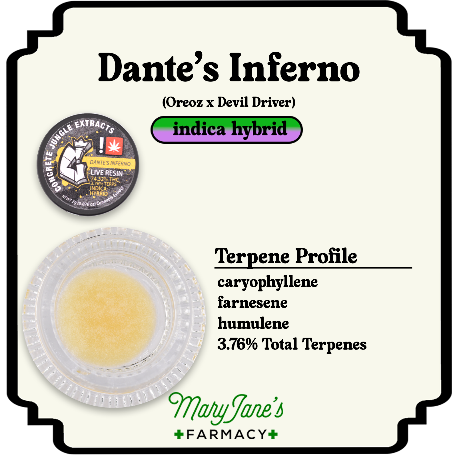 Photograph of product: Dante's Inferno Live Resin Extract | 2g