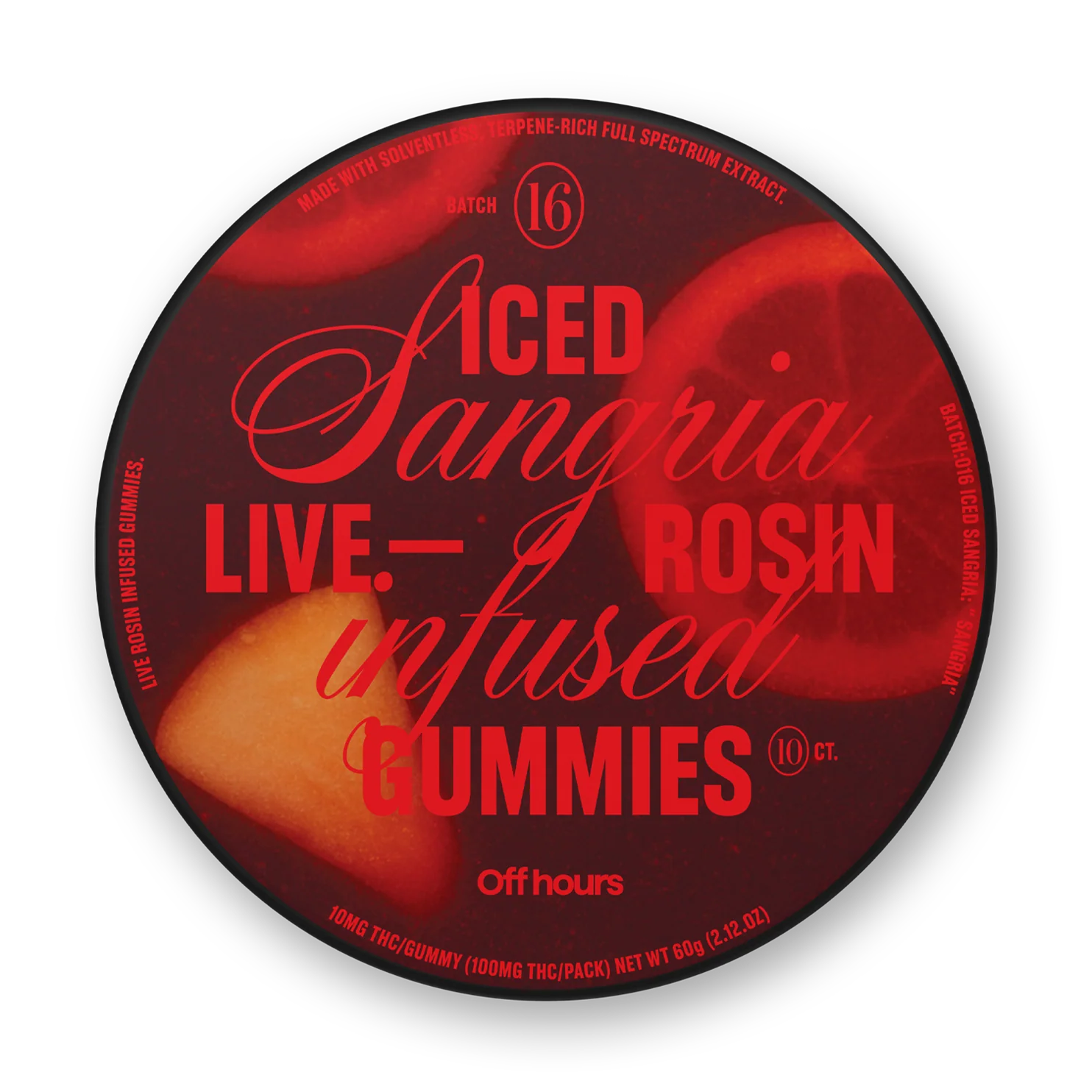 Photograph of product: Off Hours - Iced Sangria Live Rosin - 10pk 100mg Gummies