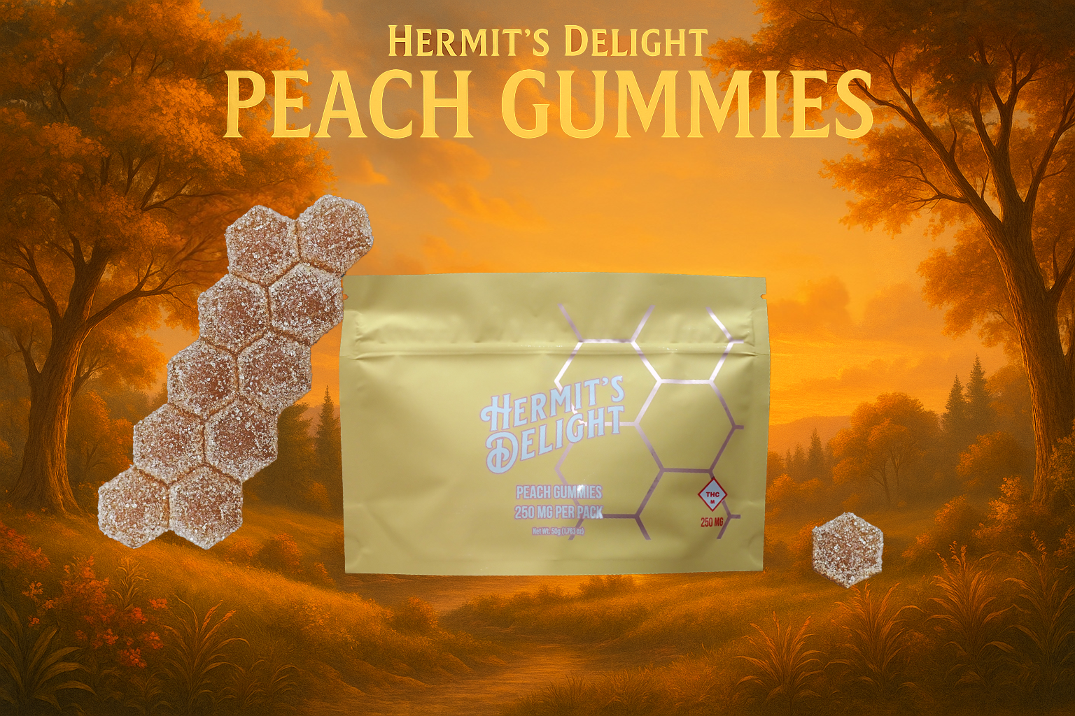 Photograph of product: Peach (H) - Hermit's Delight - 250mg Gummies