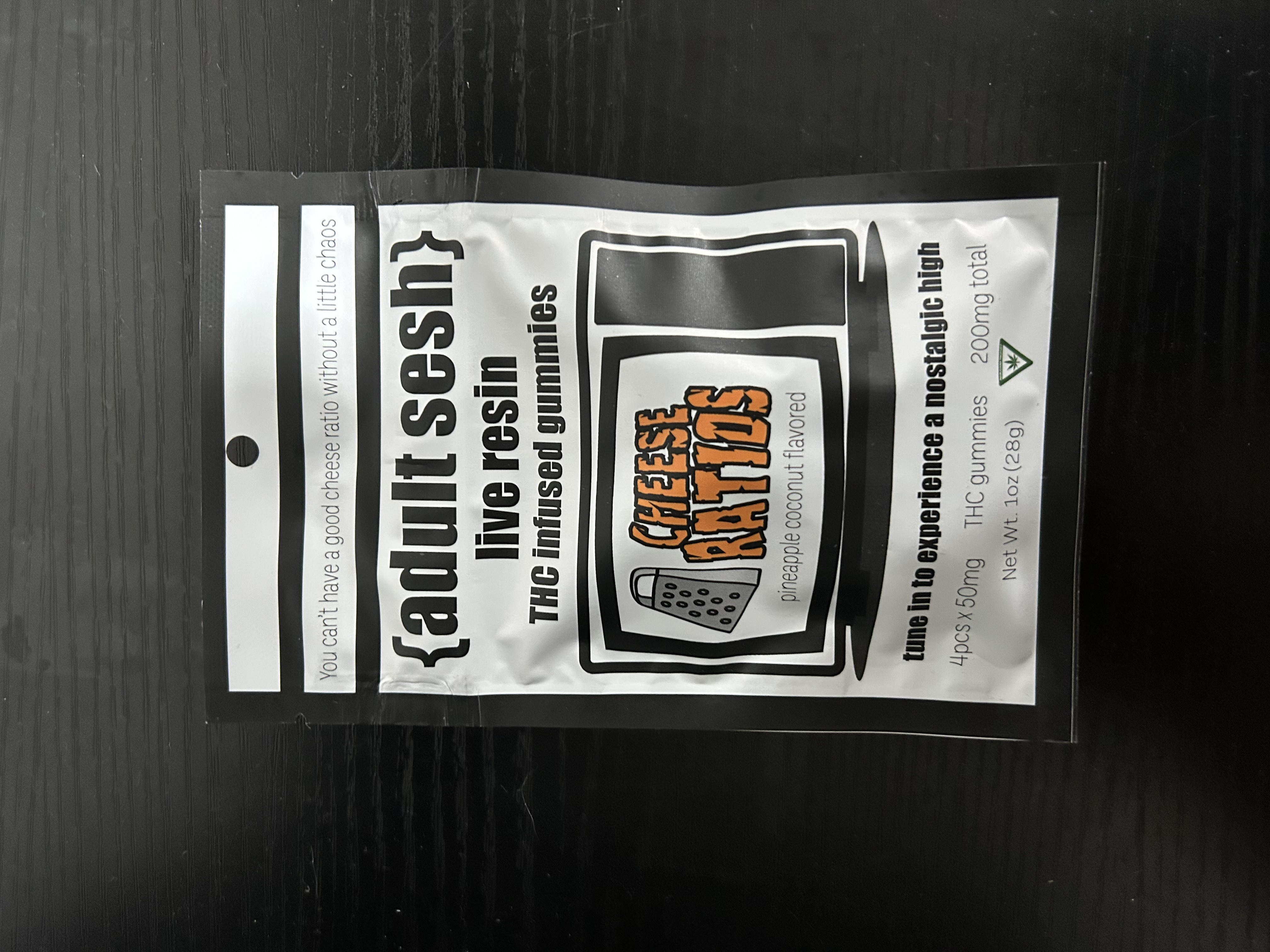 Photograph of product: Adult Sesh - Pineapple Coconut - 200mg Live Resin Gummies (4x50mg)