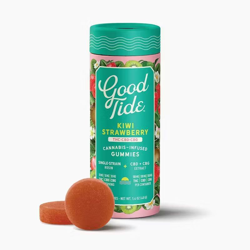 Photograph of product: GOOD TIDE - KIWI STRAWBERRY GUMMIES - THC:CBD:CBG 10PK