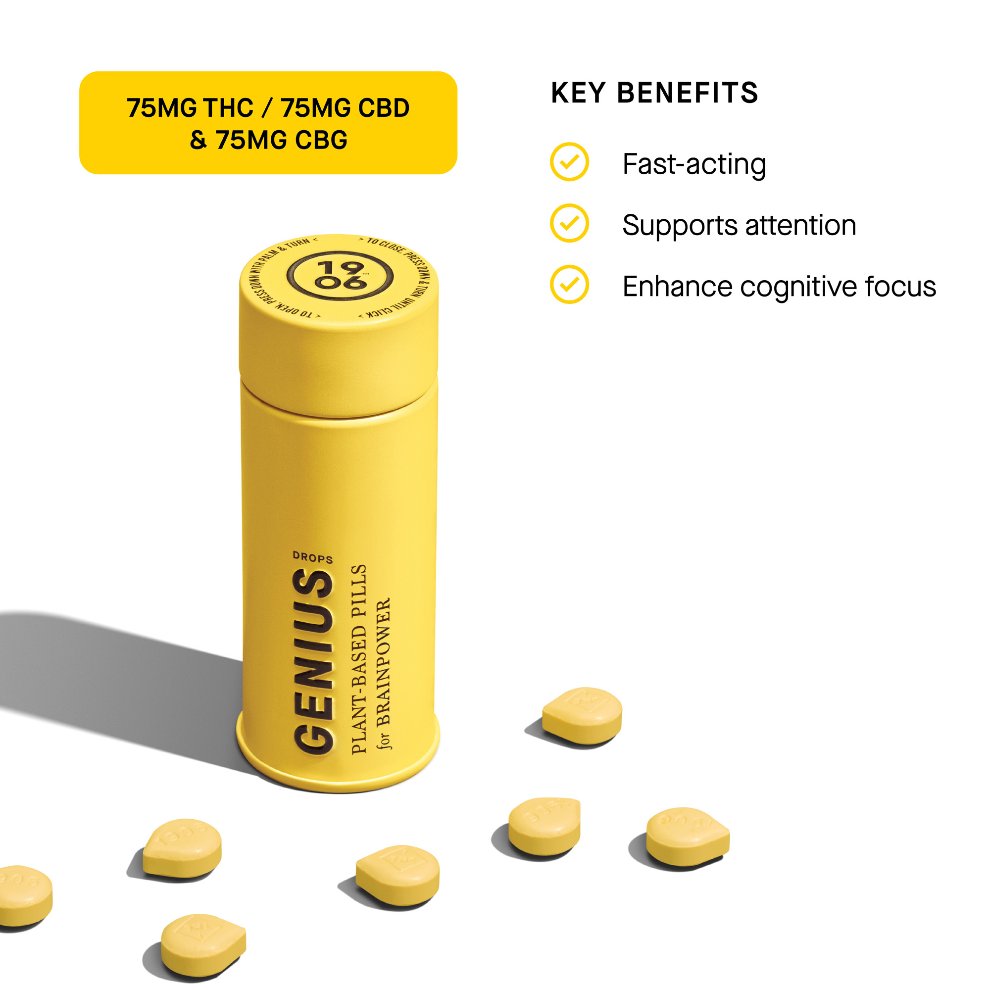Photograph of product: 1906 | Drops 20pk Tin 75mg | Genius