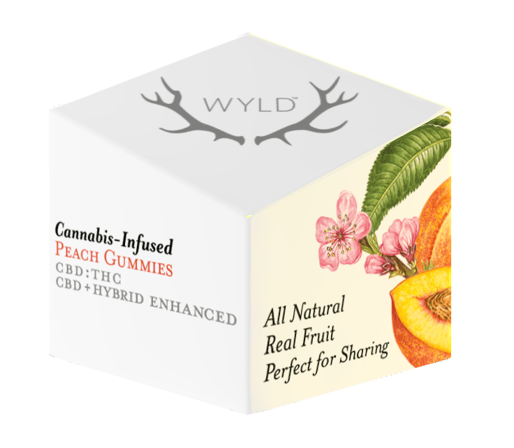 Photograph of product: Wyld | 10 pack | Peach | 100mg TH-oui | 50mg CBD | Hybrid