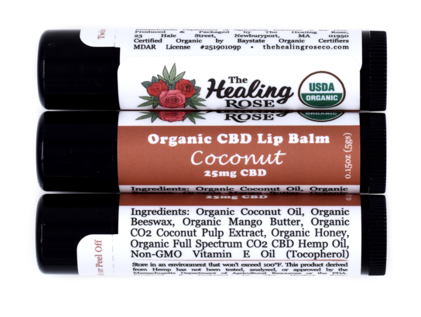 Photograph of product: The Healing Rose Coconut CBD Lip Balm 25mg