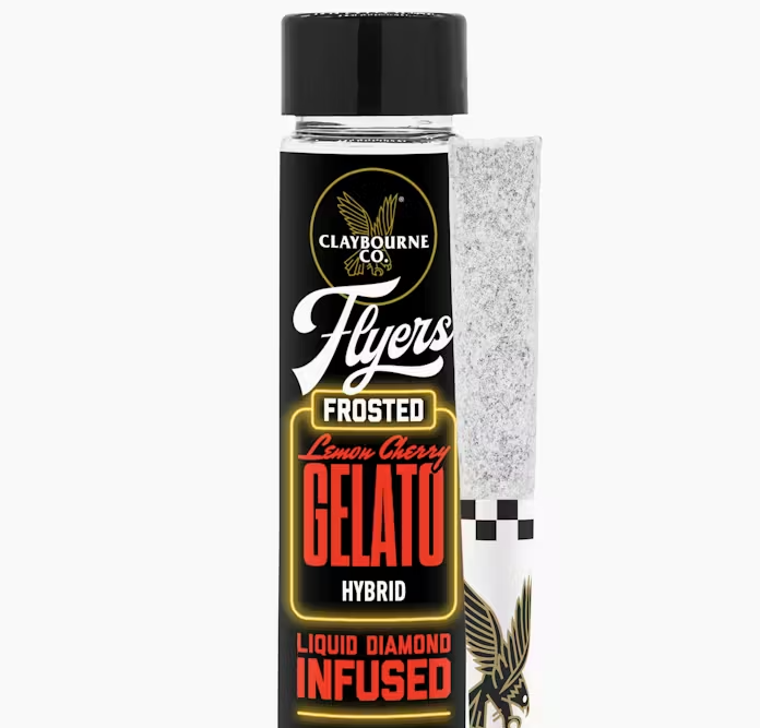 Photograph of product: Claybourne Co Flyers Frosted Lemon Cherry Gelato Infused Preroll 2pk 1g
