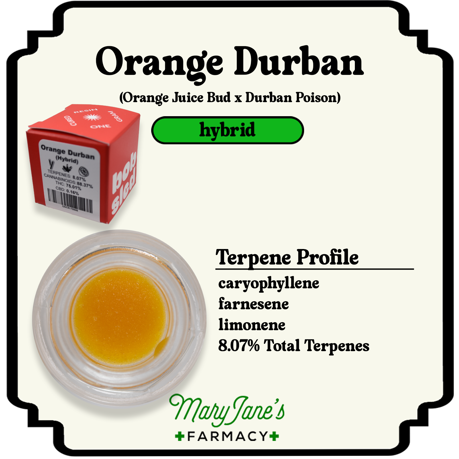 Photograph of product: Orange Durban Cured Resin Extract | 1g