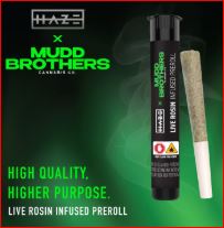 Photograph of product: Haze X Mudd Brothers | Pre-Roll | Infused | Live Rosin | Tahoe Cream (H) x Zero Gravity (I) 1g
