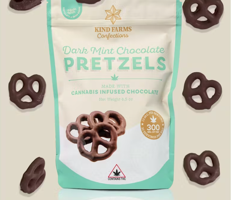 Photograph of product: Dark Chocolate Mint Pretzels 300mg