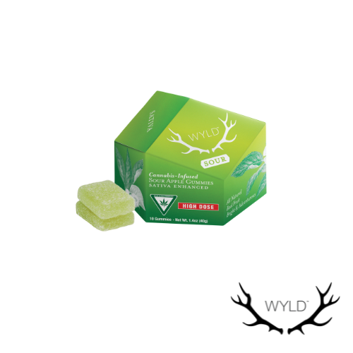 Photograph of product: High Dose  | Sour Apple SativaEnhanced Gummies | 200mg