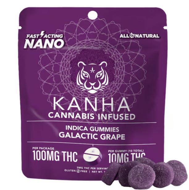 Photograph of product: 10mg Nano Galactic Grape Indica Gummies 10pk