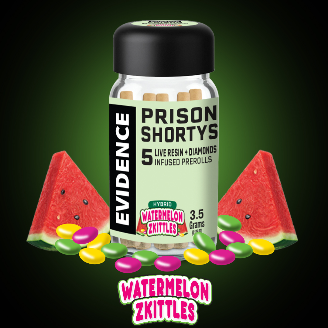Photograph of product: PRISON SHORTYS - WATERMELON ZKITTLES INFUSED PRE-ROLLS 5PK E2