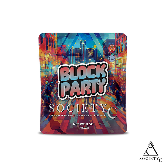 Photograph of product: Prepackaged - Society C - Block Party - (Hybrid) - 23.3% TH-oui - 3.5g