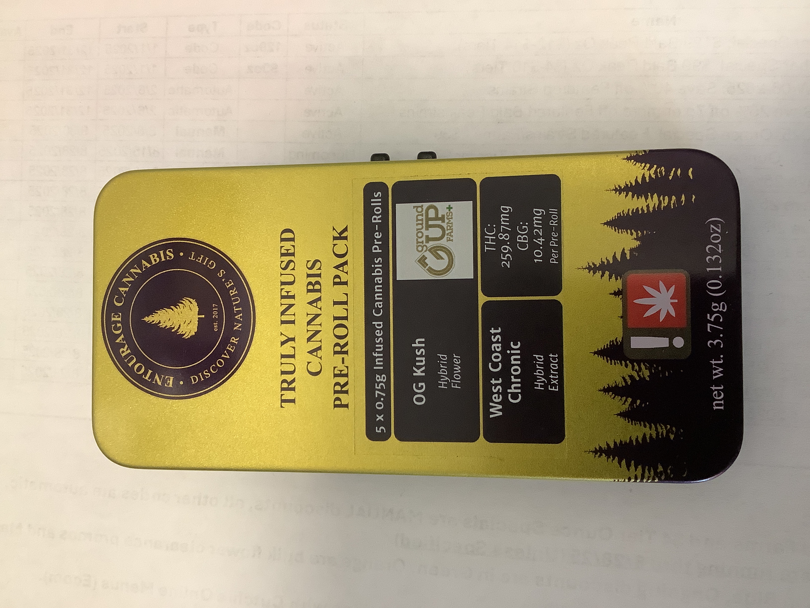 Photograph of product: Entourage Oui'd | OG KUSH x WEST COAST CHRONIC Infused Preroll Pack | 3.75g