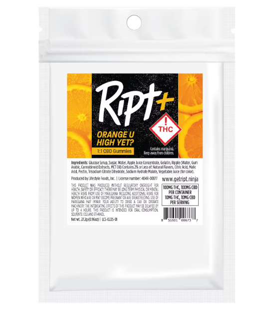 Photograph of product: Ript | Gummie (TH-oui/CBD 1:1) Orange U Hight Yet? 100mg